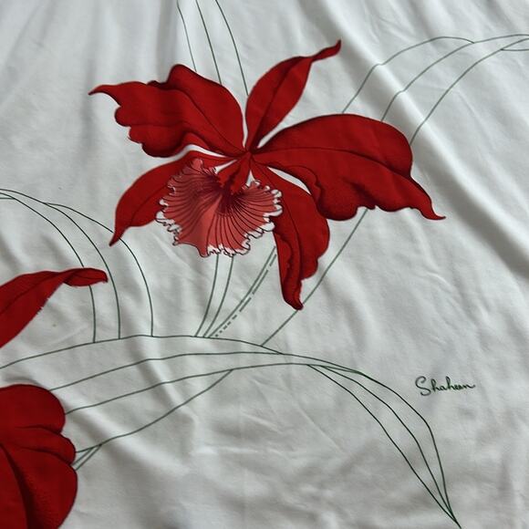 Vintage 70s Alfred Shaheen graphic print red flower maxi dress, 8 - Picture 3 of 15